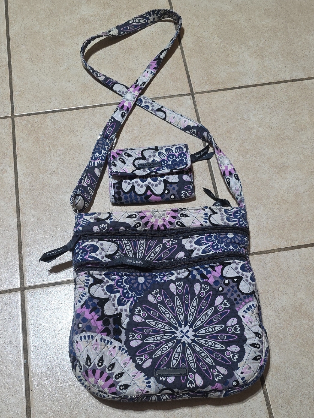 Vera Bradley Purple Floral Quilted Crossbody with Matching Pouch
